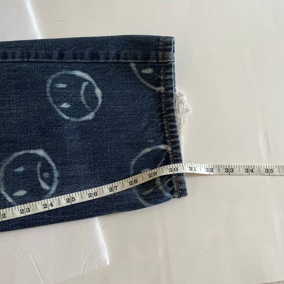 LEVI'S 505 Regular Fit Bleach Smiley Face Denim Jeans Frayed Hem Size 34/30 - Picture 10 of 16